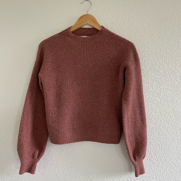 Sweaters - Pink Rose | Mock neck knit sweater balloon sleeve women’s size extra sma…